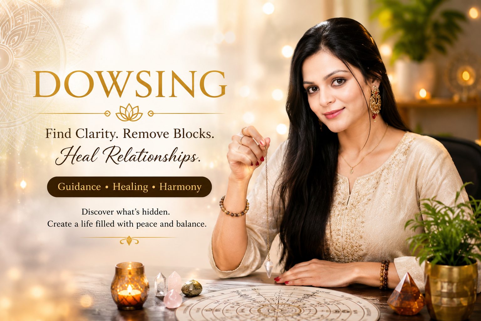 Spiritual healing consultation with dowsing tools